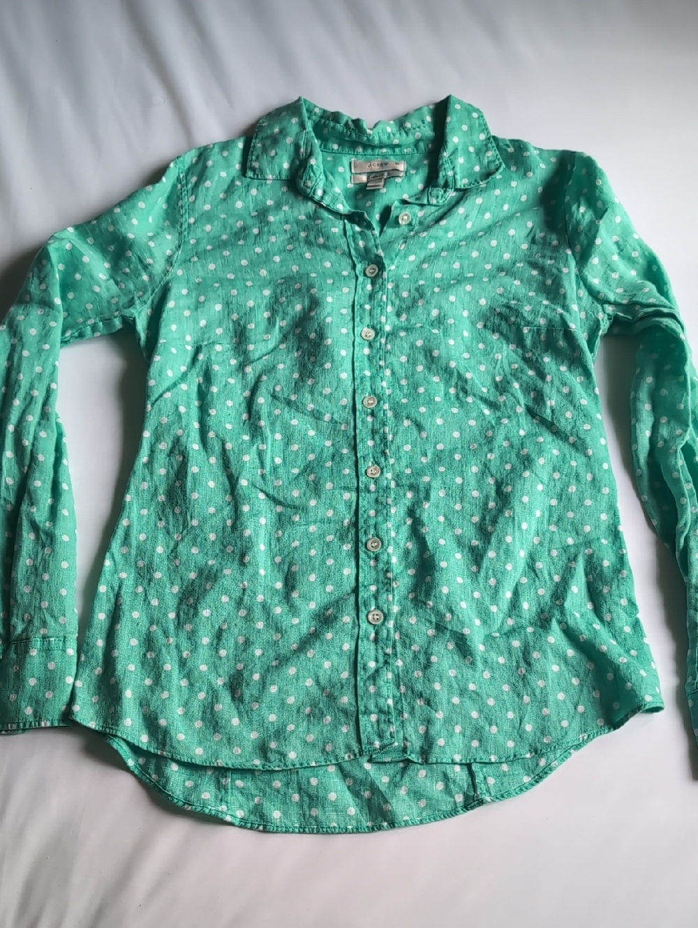 J. Crew Mint Green Polka Dot Blouse